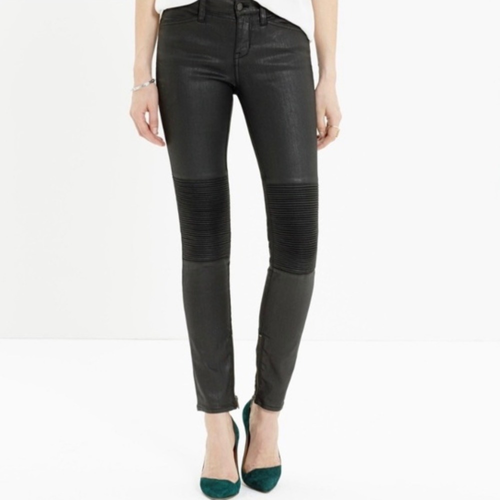MADEWELL Women's Black Coated Skinny Skinny‎ Moto Ankle Zip Jeans Size 28 | EUC